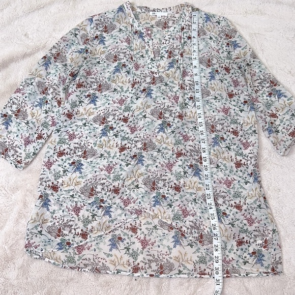 DR2 by Daniel Rainn Multi-Color Floral 3/4 Sleeve Split Neck Tunic Blouse-Sz Med - Picture 7 of 11
